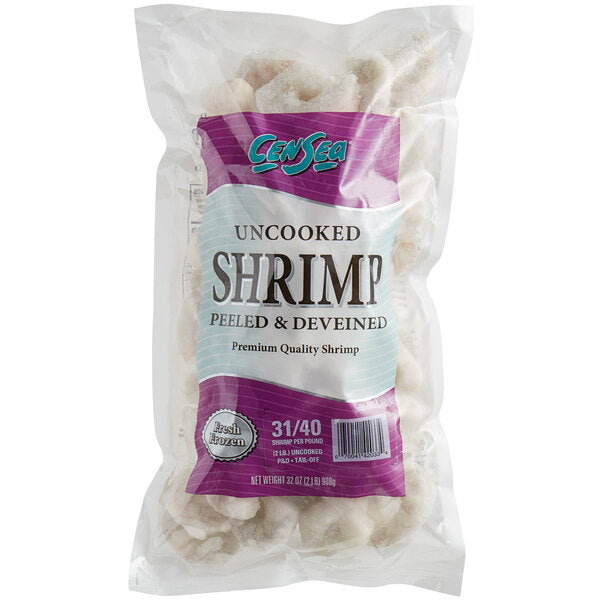 White Shrimp: 31/40 Peeled, Deveined & Tail-Off 2lb Bag